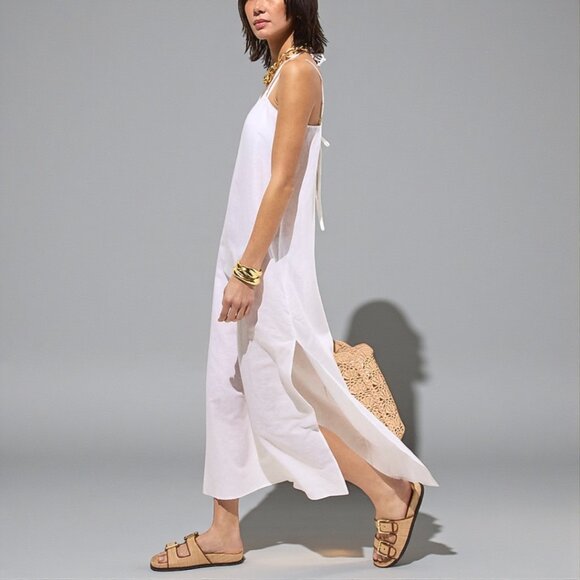 J. Crew Linen-cotton blend tie-back midi dress Size Large - Picture 2 of 8